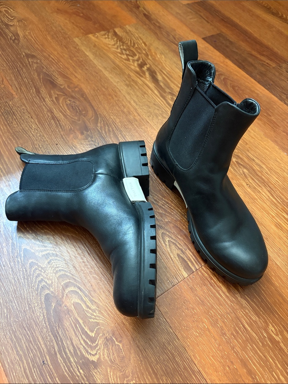 Ecco Black Chelsea Boots with Lug Sole and Contrast Heel Panel